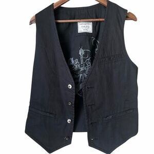 Heritage1981 Black Button Front Vest with Graphic Lining Size M